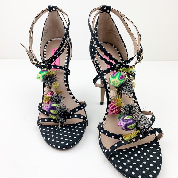 Betsey Johnson rudey polka dot pom pom tassel heel - Picture 2 of 8